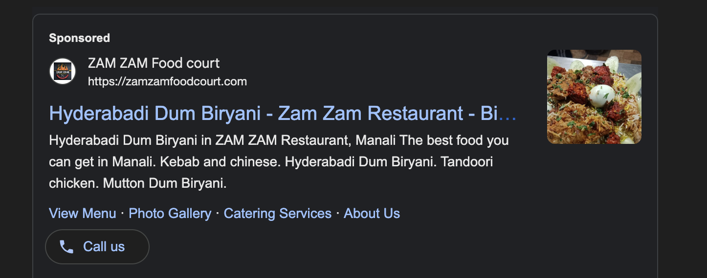 Zam Zam Google Ads copy